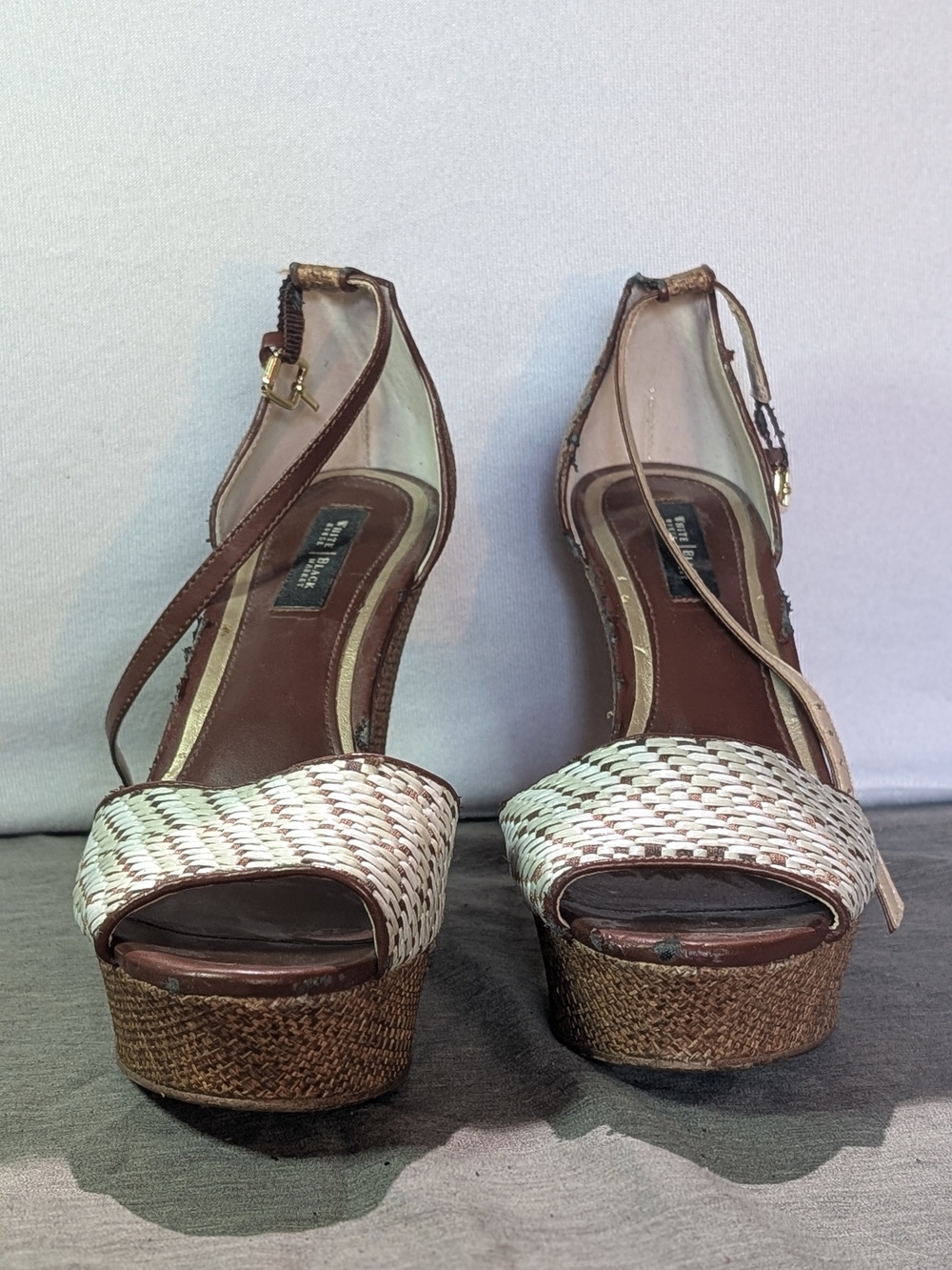 WHBM Brown Cream Woven Platform Wedge Sandals 8.5